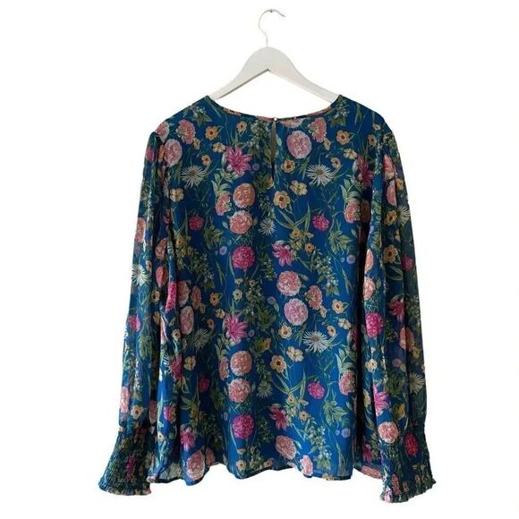 Terra & Sky Women’s Smocked Chiffon Floral Bohemian Blouse Plus Size 2X # 1861 - Picture 9 of 16